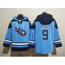 Men Tennessee Titans #9 Steve McNair Aqua Lace Up Pullover Hoodie