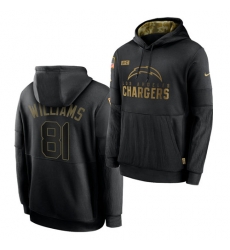 Men Los Angeles Chargers 81 Mike Williams 2020 Salute To Service Black Sideline Performance Pullover Hoodie