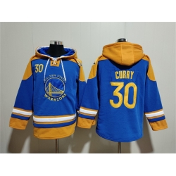 Men Golden State Warriors 30 Stephen Curry Blue Yellow Lace Up Pullover Hoodie