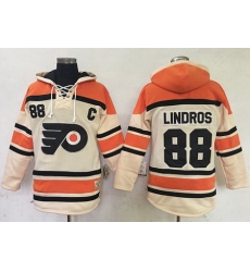 Flyers #88 Eric Lindros Cream Sawyer Hooded Sweatshirt Stitched NHL Jersey