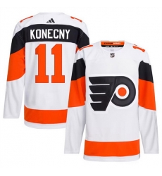 Men Philadelphia Flyers 11 Travis Konecny White 2024 Stadium Series Stitched Jersey