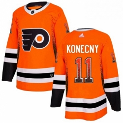 Mens Adidas Philadelphia Flyers 11 Travis Konecny Authentic Orange Drift Fashion NHL Jersey 