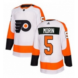 Mens Adidas Philadelphia Flyers 5 Samuel Morin Authentic White Away NHL Jersey 