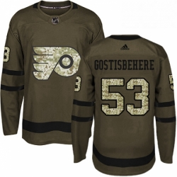 Mens Adidas Philadelphia Flyers 53 Shayne Gostisbehere Authentic Green Salute to Service NHL Jersey 