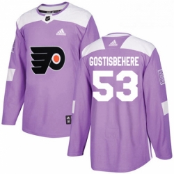 Mens Adidas Philadelphia Flyers 53 Shayne Gostisbehere Authentic Purple Fights Cancer Practice NHL Jersey 