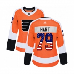 Women Philadelphia Flyers #79 Carter Hart Authentic Orange USA Flag Fashion Hockey Jersey