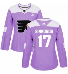 Womens Adidas Philadelphia Flyers 17 Wayne Simmonds Authentic Purple Fights Cancer Practice NHL Jersey 