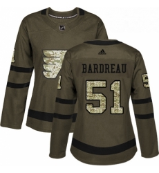 Womens Adidas Philadelphia Flyers 51 Cole Bardreau Authentic Green Salute to Service NHL Jersey 