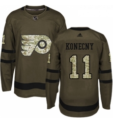 Youth Adidas Philadelphia Flyers 11 Travis Konecny Authentic Green Salute to Service NHL Jersey 