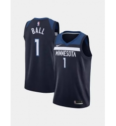 Men Minnesota Timberwolves  1 Lamelo Ball  Icon Edition Navy 75th Anniversary Swingman Stitched Jersey