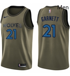 Mens Nike Minnesota Timberwolves 21 Kevin Garnett Swingman Green Salute to Service NBA Jersey