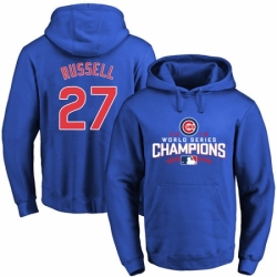 MLB Men Chicago Cubs 27 Addison Russell Royal 2016 World Series Champions Walk Pullover Hoodie