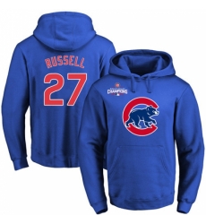 MLB Men Chicago Cubs 27 Addison Russell Royal Team Color Primary Logo Pullover Hoodie