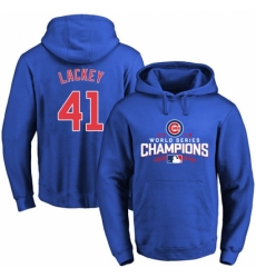 MLB Men Chicago Cubs 41 John Lackey Royal 2016 World Series Champions Walk Pullover Hoodie