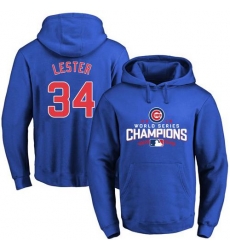 Men Chicago Cubs 34 Jon Lester Blue 2016 World Series Champions Pullover MLB Hoodie