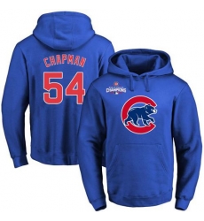 Men Chicago Cubs 54 Aroldis Chapman Blue 2016 World Series Champions Primary Logo Pullover MLB Hoodie