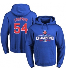 Men Chicago Cubs 54 Aroldis Chapman Blue 2016 World Series Champions Pullover MLB Hoodie