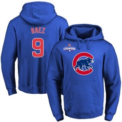 Men Chicago Cubs 9 Javier Baez Blue 2016 World Series Champions Primary Logo Pullover MLB Hoodie