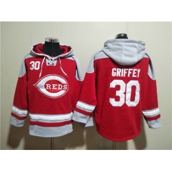 Men Cincinnati Reds 30 Ken Griffey Jr  Red Ageless Must Have Lace Up Pullover Hoodie