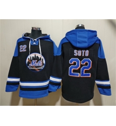 Men New York Mets 22 Juan Soto Black Blue Ageless Must Have Lace Up Pullover Hoodie Men New York Mets 22 Juan Soto Black Blue Ageless Must Have Lace Up Pullover Hoodie