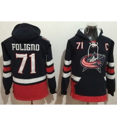 Men Columbus Blue Jackets 71 Nick Foligno Navy Blue Name  26 Number Pullover NHL Hoodie