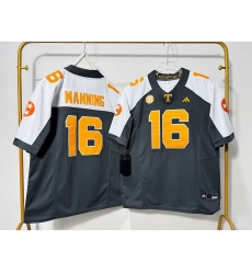 Men Tennessee Volunteers 16 Peyton Manning Black Grey + White Thanksgiving Stitched Jersey Men Tennessee Volunteers 16 Peyton Manning Black Grey + White Thanksgiving Stitched Jersey