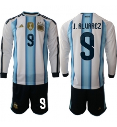 Argentina 2026 FIFA World Cup Soccer Jersey White LONG #9 J.ALVAREZ