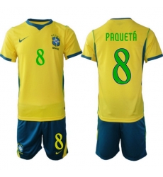 Youth Brazil 2026 FIFA World Cup Yellow Home Soccer Jersey PAQUETÁ #8 Youth Brazil 2026 FIFA World Cup Yellow Home Soccer Jersey PAQUETÁ #8
