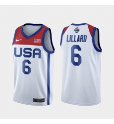 Men's USA Team Damian Lillard Home White 2021 Tokyo Olympics Jersey