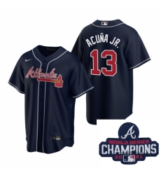 Men Nike Atlanta Braves 13 Ronald Acuna Jr Navy Alternate Stitched Baseball Stitched MLB 2021 Champions Patch Jersey