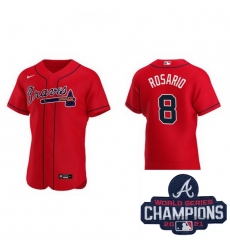 Men Nike Atlanta Braves 8 Eddie Rosario Red Alternate Stitched Baseball Stitched MLB 2021 Champions Patch Jersey