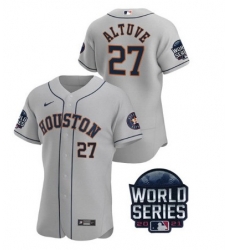 Men Houston Astros 27 Jose Altuve 2021 Grey World Series Flex Base Stitched Baseball Jersey