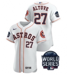 Men Houston Astros 27 Jose Altuve 2021 White World Series Flex Base Stitched Baseball Jersey