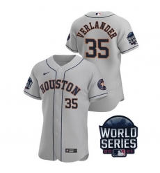 Men Houston Astros 35 Justin Verlander 2021 Grey World Series Flex Base Stitched Baseball Jersey