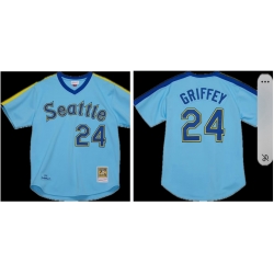 Seattle Griffey 24 Mitchell Ness Teal Yellow Jersey