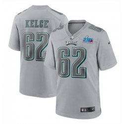 Men Women Youth Toddler Philadelphia Eagles 62 Jason Kelce Grey Super Bowl LVII Patch Atmosphere Fashion Stitched Game Jersey