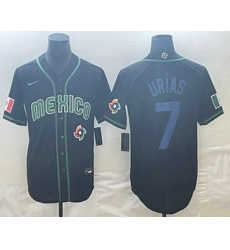 Men's Mexico Baseball #7 Julio Urias 2023 Black Blue World Classic Stitched Jerseys