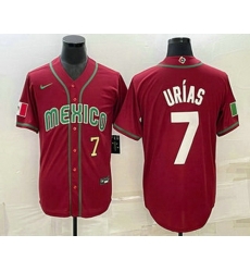 Men's Mexico Baseball #7 Julio Urias Number 2023 Red Blue World Baseball Classic Stitched Jersey