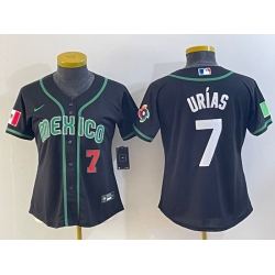 Women's Mexico Baseball #7 Julio Urias Number 2023 Black World Classic Stitched Jersey