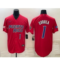 Mens Puerto Rico Baseball #1 Carlos Correa Number 2023 Red World Baseball Classic Stitched Jersey