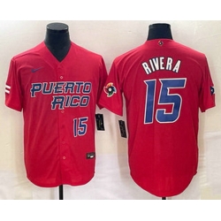 Men's Puerto Rico Baseball #15 Emmanuel Rivera Number 2023 Red World Classic With Patch Stitched Jersey1