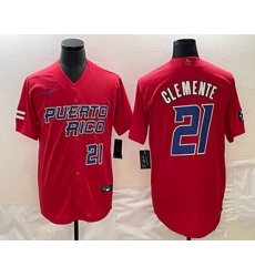 Men's Puerto Rico Baseball #21 Roberto Clemente Number 2023 Red World Classic Stitched Jersey