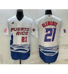 Men's Puerto Rico Baseball #21 Roberto Clemente Number 2023 White World Baseball Classic Stitched Jerseys