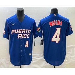 Men's Puerto Rico Baseball #4 Yadier Molina Number 2023 Blue World Baseball Classic Stitched Jersey