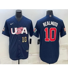 Men's USA Baseball #10 JT Realmuto Number 2023 Navy World Baseball Classic Stitched Jerseys