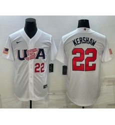 Mens USA Baseball #22 Clayton Kershaw Number 2023 White World Baseball Classic Stitched Jersey