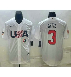 Men's USA Baseball #3 Mookie Betts 2023 White World Baseball Classic Replica Stitched Jerseys