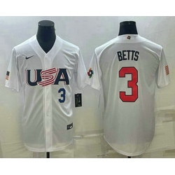 Men's USA Baseball #3 Mookie Betts Number 2023 White World Baseball Classic Replica Stitched Jerseys