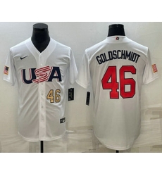 Men's USA Baseball #46 Paul Goldschmidt Number 2023 White World Baseball Classic Stitched Jersey