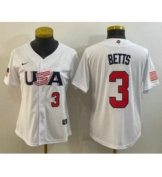 Women's USA Baseball #3 Mookie Betts Number 2023 White World Classic Replica Stitched Jerseys